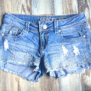 Grace Blue Distressed Denim Shorts